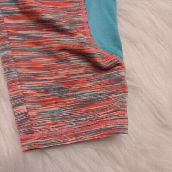 XOXO SPORT Size Large 6 NEON POLYESTER STRETCH ACTIVE LEGGINGS Pink Blue Stripes - Picture 4 of 7